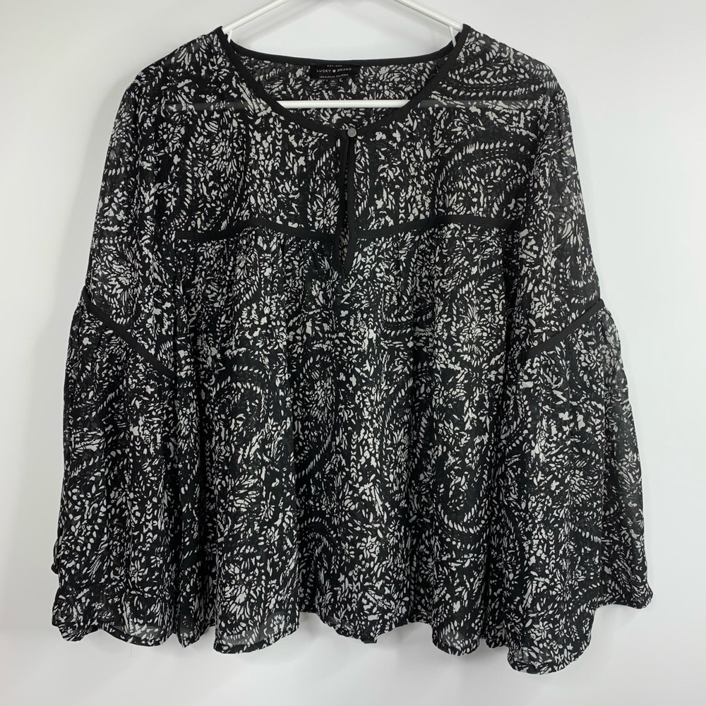Lucky Brand Blouse Large Bell Sleeves Key Hole NEW